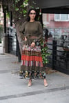 MissWhence 35813 Patchwork İpek Elbise-Haki
