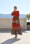 MissWhence 35813 Patchwork İpek Elbise-Oranj