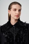MissWhence 36410 Kadife Patchwork Pardesü - Siyah