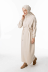 MODAL TRİKO KOMBİNLİ TAM BOY ELBİSE - BEJ