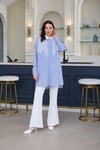 MOODBASIC DANTEL DETAYLI ÇİZGİLİ GÖMLEK - MAVİ