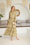 Moodbasic Desenli Rbanalı Cupra Elbise - Olive