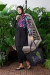 Moodbasic GEOMETRİK BASKILI TAŞLITESETTÜR MAYO - SİYAH/FUŞYA