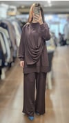 MY312 26S1666 OMUZ AKSESUARLI ÖRME ,PANTOLONLU TAKIM - KAHVE