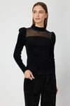 ON FASHION 26K.ON.KZK.60415.01 ÖNÜ TRANSPARAN TAŞLI KADİFE KAZAK - SİYAH