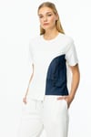 ON FASHION ASİMETRİK KESİM DENİM DETAYLI KISA KOL BLUZ - EKRU