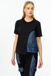 ON FASHION ASİMETRİK KESİM DENİM DETAYLI KISA KOL BLUZ - SİYAH