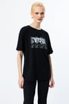 ON FASHION BASKILI SİYAH TAŞLI SIFIR YAKA BLUZ - SİYAH