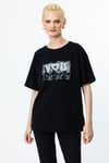 ON FASHION BASKILI SİYAH TAŞLI SIFIR YAKA BLUZ - SİYAH