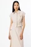 ON FASHION KOLLARI KUSGOZU DETAYLI CROP GOMLEK - BEJ