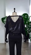ON FASHION Pullu V :Yaka Bluz - Siyah