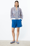 ON FASHION RİBANALI FERMUARLI DESENLİ HIRKA - İNDİGO