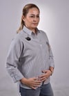 FÜME GRİ BEYAZ ÇİZGİLİ NAKIŞLI VE BONCUKLU GÖMLEK GOM01