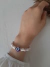 NAZAR BONCUĞU FİGÜRLÜ PEMBE BEYAZ LİNO BİLEKLİK
