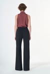 Bordo Saten Görünümlü Halter Yaka Broş Detaylı Bluz