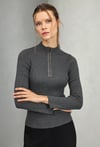 Dik Yaka Fermuarlı Basic Triko