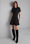 Düğme Detaylı Simli Siyah Mini Triko Elbise