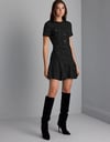 Düğme Detaylı Simli Siyah Mini Triko Elbise
