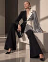 Siyah Gümüş Pliseli Asimetrik Blazer