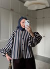 ÇİZGİLİ KUŞAKLI BALON KOL CEKET