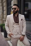 İTALYAN KESİM ERKEK CEKET YELEK PANTOLON KREM TAKIM ELBİSE