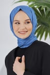 Loryan Scarf Floş Jakar Serisi Kazayağı Desenli Şal Kot Mavi