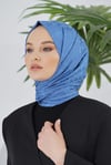 Loryan Scarf Floş Jakar Serisi Kazayağı Desenli Şal Kot Mavi