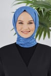 Loryan Scarf Floş Jakar Serisi Kazayağı Desenli Şal Kot Mavi