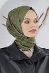 Loryan Scarf Floş Jakar Serisi Leopar Desenli Şal Haki