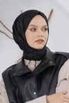 Loryan Scarf Floş Jakar Serisi Leopar Desenli Şal Siyah