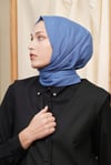 Loryan Scarf Kendinden Desenli Tek Renk Kayla Jakarlı Pamuklu Şal Kot Mavi