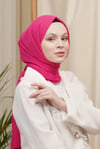 Loryan Scarf Kendinden Desenli Tek Renk Kayla Jakarlı Pamuklu Şal Fuşya