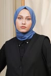 Loryan Scarf Kendinden Desenli Tek Renk Kayla Jakarlı Pamuklu Şal Kot Mavi