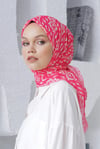 Loryan Scarf Linen Keten Karışımlı Pamuklu Çini Desenli Eşarp Fuşya