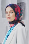Loryan Scarf Linen Keten Karışımlı Pamuklu Peony Desenli Eşarp Siyah-Fuşya
