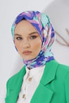 Loryan Scarf Linen Keten Karışımlı Pamuklu Zambak Desenli Şal Mavi