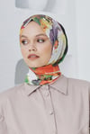 Loryan Scarf Linen Keten Karışımlı Pamuklu Peony Desenli Eşarp Bej