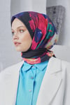 Loryan Scarf Linen Keten Karışımlı Pamuklu Peony Desenli Eşarp Siyah-Fuşya