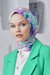 Loryan Scarf Linen Keten Karışımlı Pamuklu Zambak Desenli Eşarp Mavi