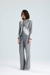 Gri Dantel Detaylı Ceket ve Bol Paça Pantolon Takım