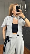 Gri Kısa Ceketlı Bol Paça Pantolon Takım