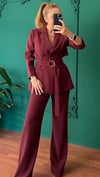 Kemerli Bordo Ceket Pantolon Takım