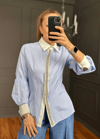 Kristal Şerit Detaylı Mavi Gömlek