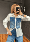 Modern Denim Detaylı Beyaz Gömlek