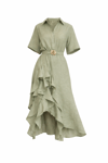 Olive Asimetrik Midi Elbise