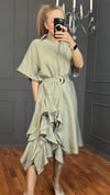 Olive Asimetrik Midi Elbise
