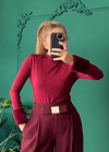 Şal Yaka Bordo Bluz 