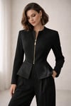 Saten Peplum Detaylı Fermuarlı Ceket
