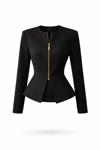 Saten Peplum Detaylı Fermuarlı Ceket