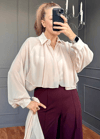 Soft Beige Fularlı Bluz